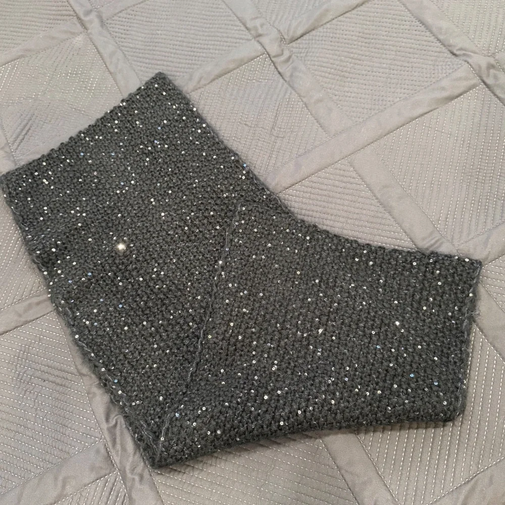 Womens Charcoal Grey Sequin Knit Infinity Scarf Sparkling Chunky Winter Cowl‎